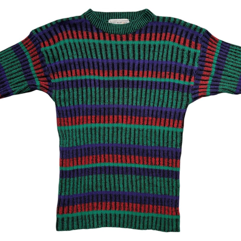 70s Vintage Stripe Sweater Sweet Baby Jane Acrylic Ribbed Multicolour Pattern.